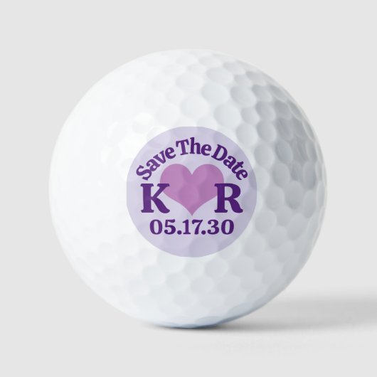 BEWAAR DE DATUM Paarse Hart- en Monogram-Initiaal Golfballen (Voorkant)