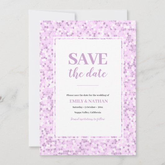 Bewaar de datum Paarse Violet Mozaïek Invitation Kaart (Voorkant)