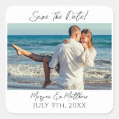 Bewaar de datum personaliseer foto & namen vierkante sticker (Voorkant)