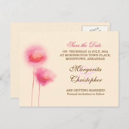 Bewaar de datum Pink Flowers briefkaarten (Voorkant / Achterkant)