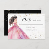 Bewaar de datum Pink Gold Princess Quinceañera RSVP Kaartje (Voorkant / Achterkant)