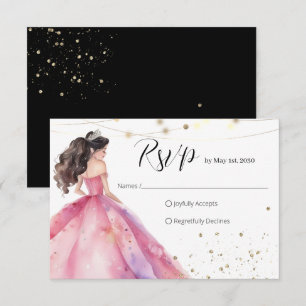 Bewaar de datum Pink Gold Princess Quinceañera RSVP Kaartje