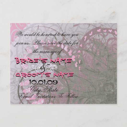 Bewaar de datum Pink Hearts - Aankondigingskaart (Achterkant)