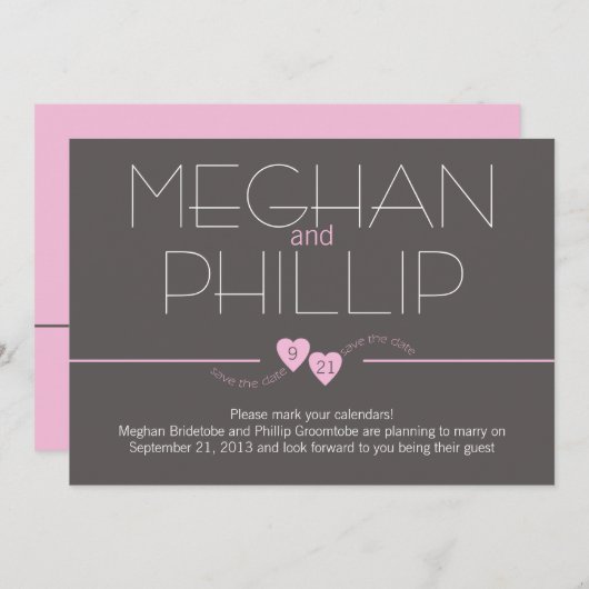 Bewaar de datum Pink Hearts Save The Date (Voorkant / Achterkant)