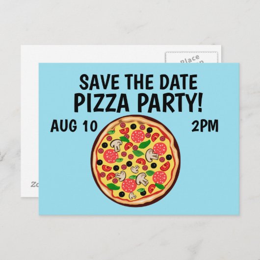 BEWAAR DE DATUM PIZZA PARTY INVITATIONS BRIEFKAART (Voorkant / Achterkant)