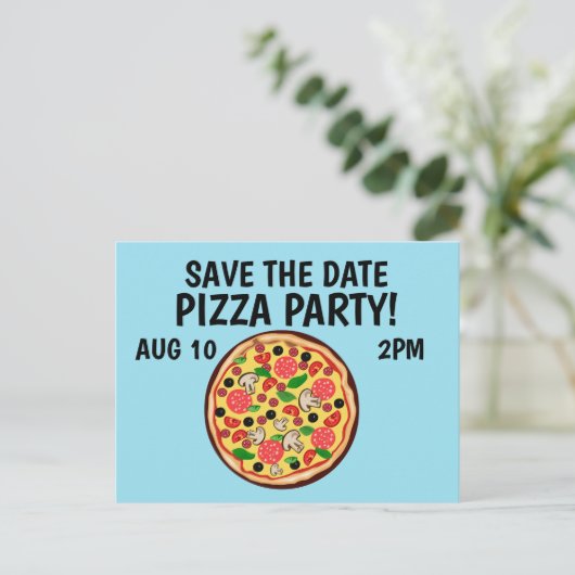 BEWAAR DE DATUM PIZZA PARTY INVITATIONS BRIEFKAART (Staand voorkant)