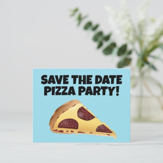 BEWAAR DE DATUM PIZZA PARTY INVITATIONS BRIEFKAART (Staand voorkant)