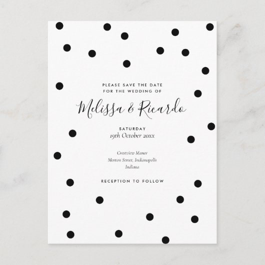 Bewaar de datum polka stippen Elegant zwart en wit Aankondigingskaart (Voorkant)