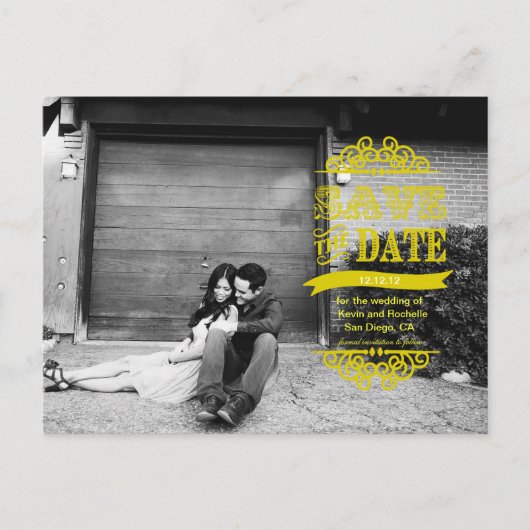 Bewaar de datum Post Kaart Yellow Modern Wedding (Voorkant)