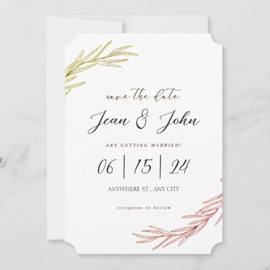 Bewaar de datum Pretty Leaf Trouw  Kaart (Voorkant)