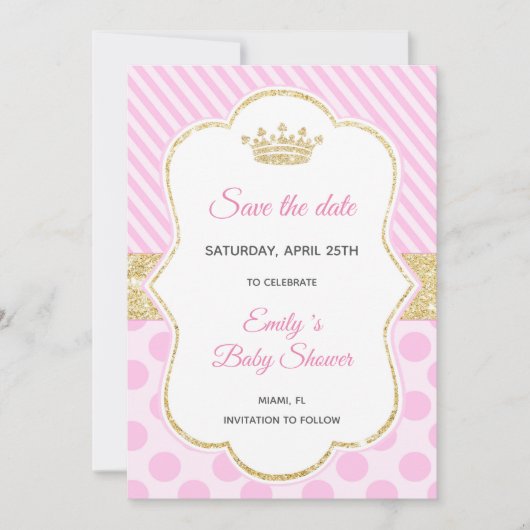 Bewaar de datum Princess Glitter Pink Gold Save The Date (Voorkant)