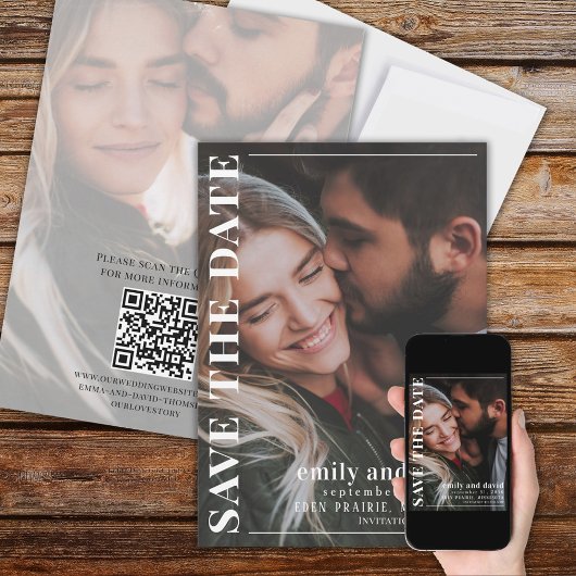 Bewaar de Datum QR Code 2 Foto Minimalistisch Mode Save The Date