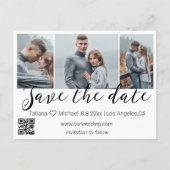 bewaar de datum qr-code 3 foto collage bruiloft ch aankondigingskaart (Voorkant)