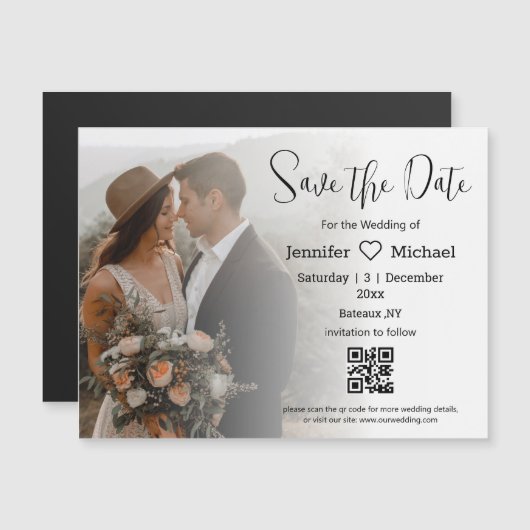 bewaar de datum qr-code boho foto trouwmagneet (Voorkant / Achterkant)