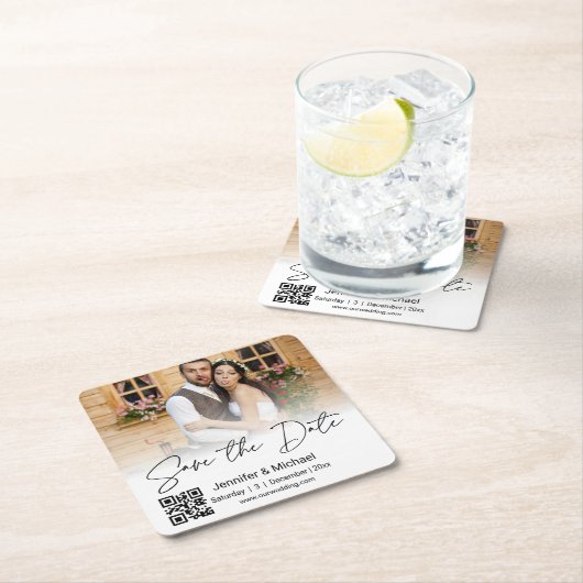 bewaar de datum qr-code koppel foto stijlvol kartonnen onderzetters (Insitu)