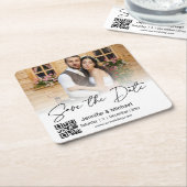 bewaar de datum qr-code koppel foto stijlvol kartonnen onderzetters (Schuin)