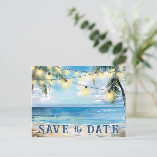 Bewaar de datum QR code Tropical Beach aankondigin Briefkaart (Staand voorkant)