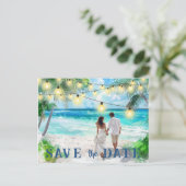 Bewaar de datum QR code Tropical Beach aankondigin Briefkaart (Staand voorkant)