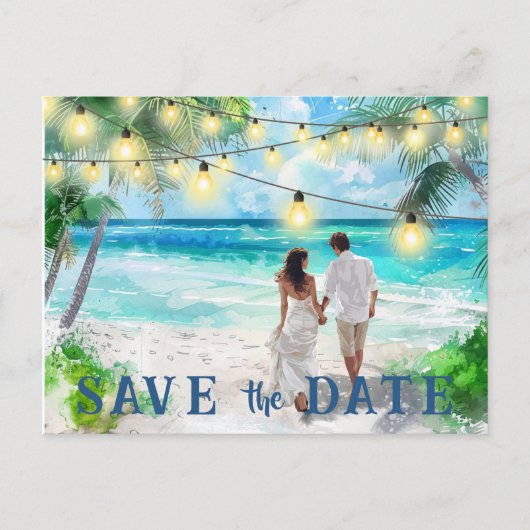 Bewaar de datum QR code Tropical Beach aankondigin Briefkaart (Voorkant)