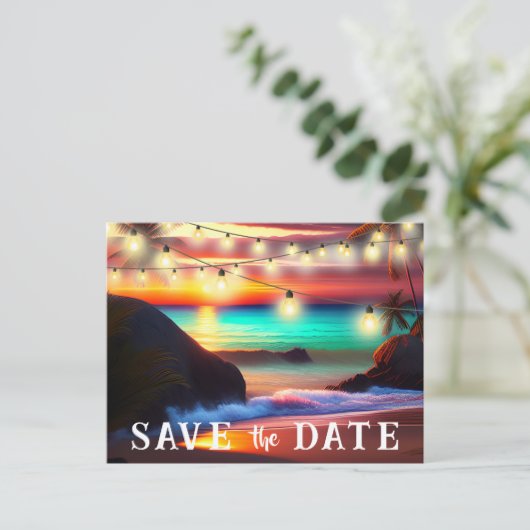 Bewaar de datum QR code Tropical Beach aankondigin Briefkaart (Staand voorkant)