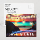 Bewaar de datum QR code Tropical Beach aankondigin Briefkaart (Voorkant / Achterkant)