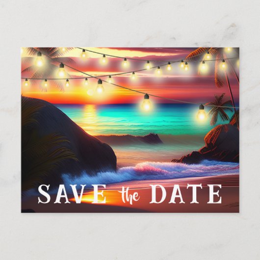 Bewaar de datum QR code Tropical Beach aankondigin Briefkaart (Voorkant)