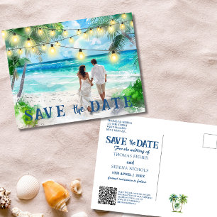 Bewaar de datum QR code Tropical Beach aankondigin Briefkaart