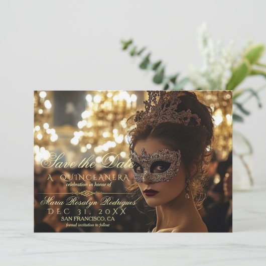 Bewaar de datum Quinceanera Foto Uitnodiging (Staand voorkant)