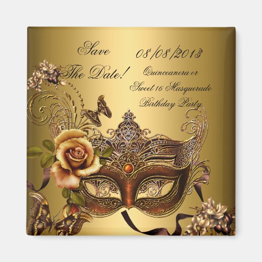 Bewaar de datum Quinceanera Sweet 16 Masquerade Go Magneet (Voorkant)