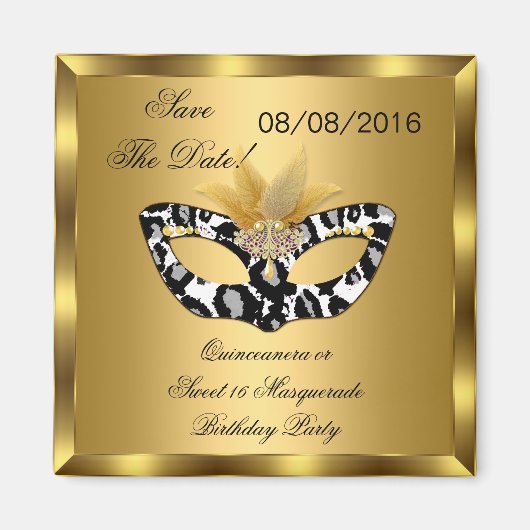 Bewaar de datum Quinceanera Sweet 16 Masquerade Go Magneet (Voorkant)