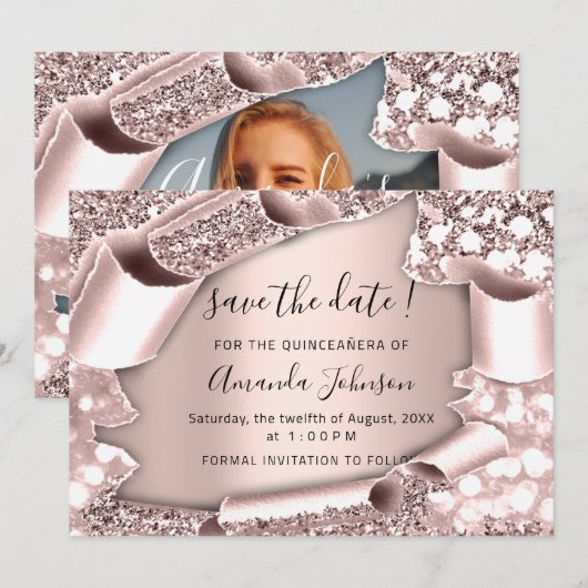 Bewaar de datum QUINCEAÑERA Zoete 16e Roos Foto Save The Date (Voorkant / Achterkant)