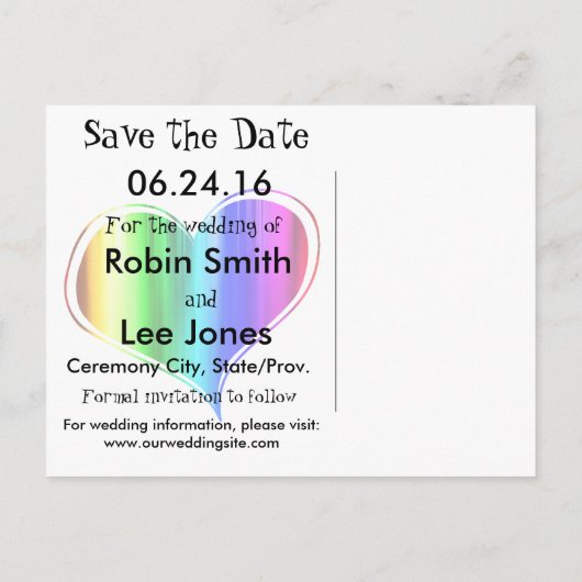 Bewaar de datum Rainbow briefkaart (Achterkant)