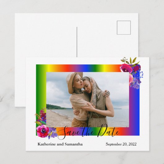 Bewaar de datum Rainbow Gay bloemen Aankondigingskaart (Voorkant / Achterkant)