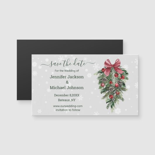 Bewaar de datum Red Christmas  Green Magnet (Voorkant / Achterkant)