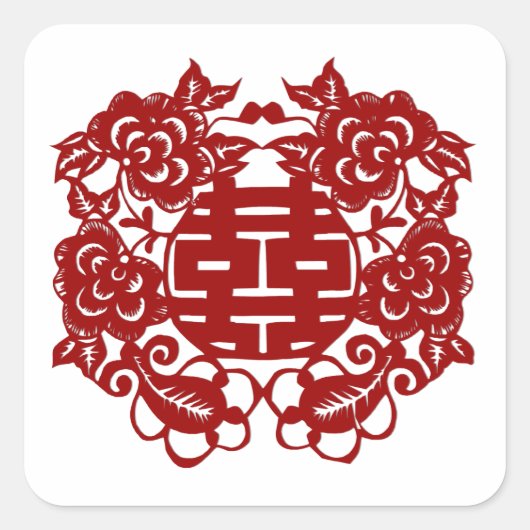 Bewaar de datum Red Double Happiness Wedding Vierkante Sticker (Voorkant)