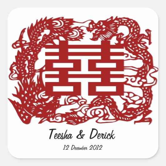 Bewaar de datum Red Double Happiness Wedding Vierkante Sticker (Voorkant)