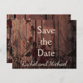 Bewaar de datum Red Faux Kant en Hout Aankondigingskaart (Voorkant / Achterkant)