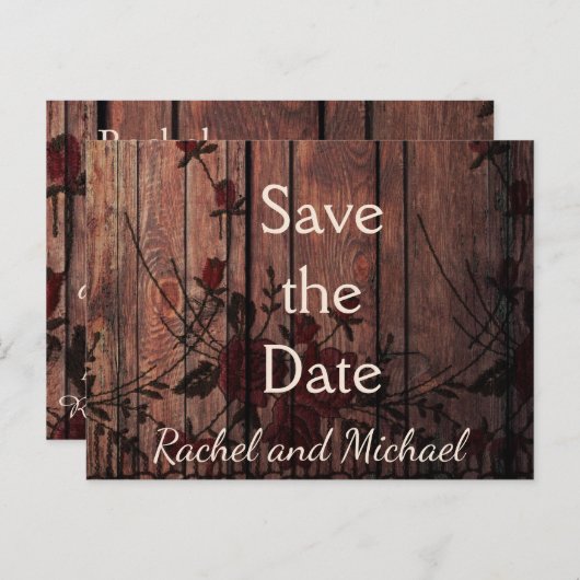 Bewaar de datum Red Faux Kant en Hout Aankondigingskaart (Voorkant / Achterkant)