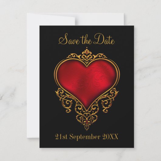 Bewaar de datum Red Gold Heart Black Save The Date (Voorkant)
