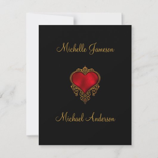 Bewaar de datum Red Gold Heart Black Save The Date (Achterkant)