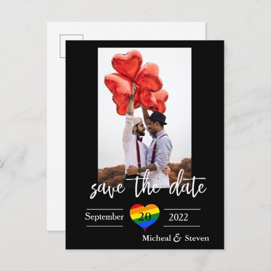 Bewaar de datum Regenboog Hart Foto Aankondigingskaart (Voorkant / Achterkant)