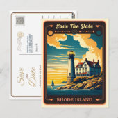 Bewaar de datum | Rhode Island uitnodigingsansicht Briefkaart (Voorkant / Achterkant)