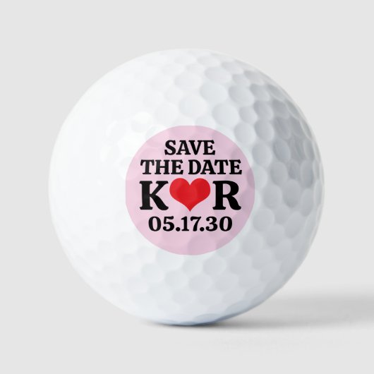 BEWAAR DE DATUM Rode Hart MONOGRAM Roze Achtergron Golfballen (Voorkant)