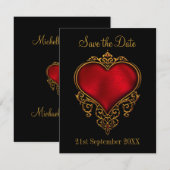 Bewaar de datum Rood Goud Hart Zwart Save The Date (Voorkant / Achterkant)