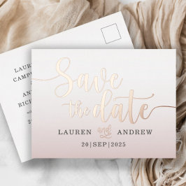 Bewaar de datum Rose Goud Folie Kerst Postkaart Feestdagen Briefkaart