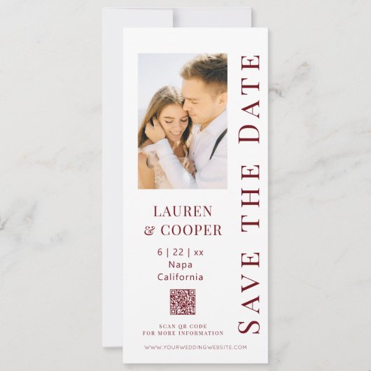 Bewaar de datum Rosewood rood QR-code moderne trou Save The Date (Voorkant)