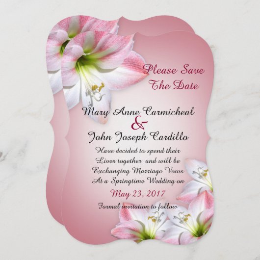 Bewaar de datum roze amaryllis save the date (Voorkant / Achterkant)