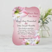 Bewaar de datum roze amaryllis save the date (Staand voorkant)