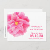 Bewaar de datum roze camellia bloemkaart aankondigingskaart (Voorkant / Achterkant)