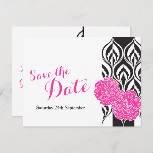 Bewaar de datum roze dianthus bruiloft briefkaart (Voorkant / Achterkant)